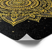 Golden Starburst Mandala on Black ポスター (角)