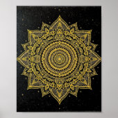 Golden Starburst Mandala on Black ポスター (正面)