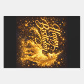 Golden Stardust Birthday — Fantasy Unicorn ラッピングペーパーシート (正面2)