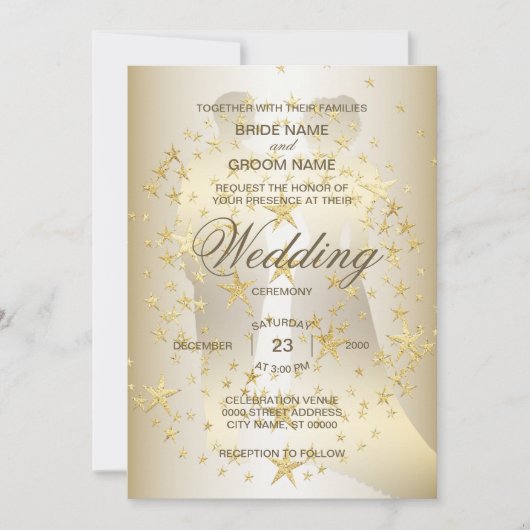Golden Stars Bride And Groom Wedding 招待状 (正面)