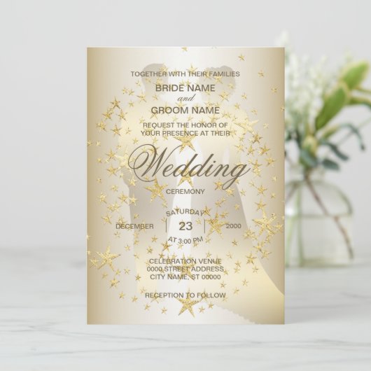 Golden Stars Bride And Groom Wedding 招待状 (スタンド正面)