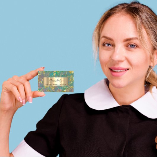 Golden Strokes Beauty Shop Marble Teal Green 名刺