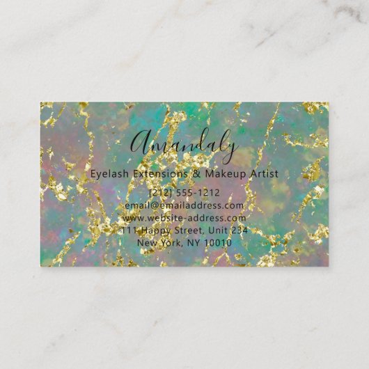 Golden Strokes Beauty Shop Marble Teal Green 名刺 (裏面)