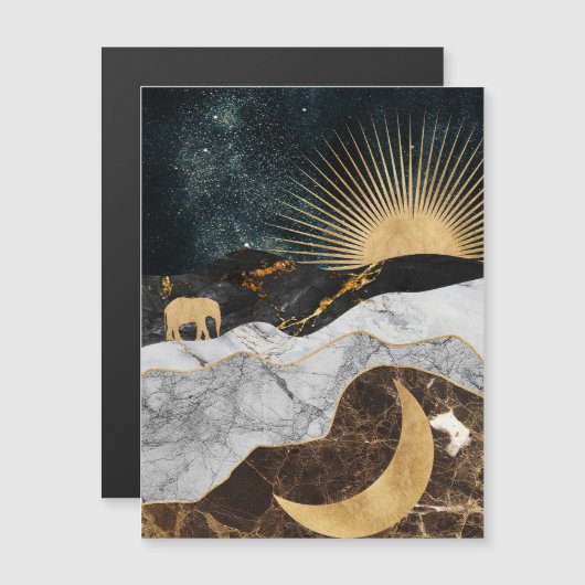 Golden Sun and Moon with Elephant in Marble Cosmic (正面/裏面)