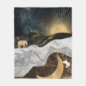 Golden Sun and Moon with Elephant in Marble Cosmic フリースブランケット (正面)