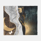 Golden Sun and Moon with Elephant in Marble Cosmic フリースブランケット (正面(横))