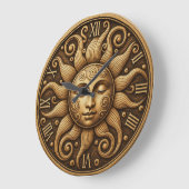 Golden sun celestial themed art boho sunshine ラージ壁時計 (傾斜)