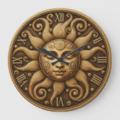 Golden sun celestial themed art boho sunshine ラージ壁時計 (正面)