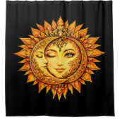 Golden Sun Moon Boho Goddess | Celestial Mandala シャワーカーテン (正面)