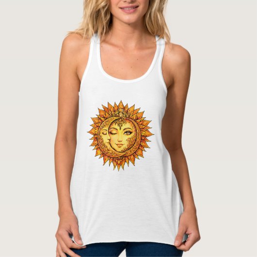 Golden Sun Moon Boho Goddess | Celestial Mandala タンクトップ (正面)