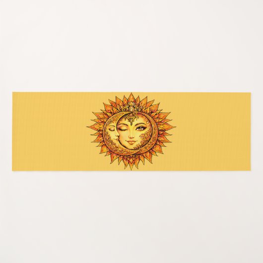 Golden Sun Moon Boho Goddess Celestial Mandala Art ヨガマット (正面(横))