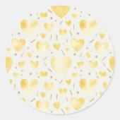 Golden Sunbeam Watercolor & Glitter Heart Pattern ラウンドシール (正面)