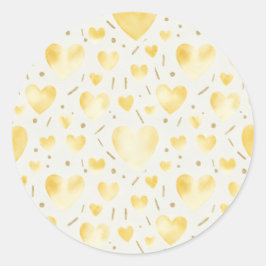 Golden Sunbeam Watercolor & Glitter Heart Pattern ラウンドシール
