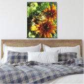 Golden Sunflower Botanical Art キャンバスプリント (インサイチュ (寝室))