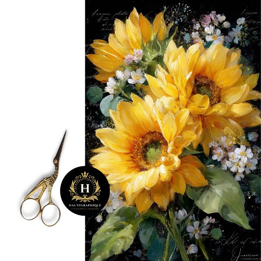 Golden Sunflower Bouquet Decoupage 薄葉紙