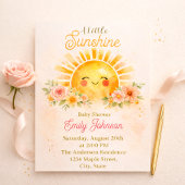 Golden Sunflower Floral Girl Design 招待状