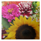 Golden Sunflower Pink Dahlia and Purple Zinnia タイル (正面)