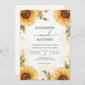Golden Sunflower Rustic Romance Wedding 招待状 (正面/裏面)