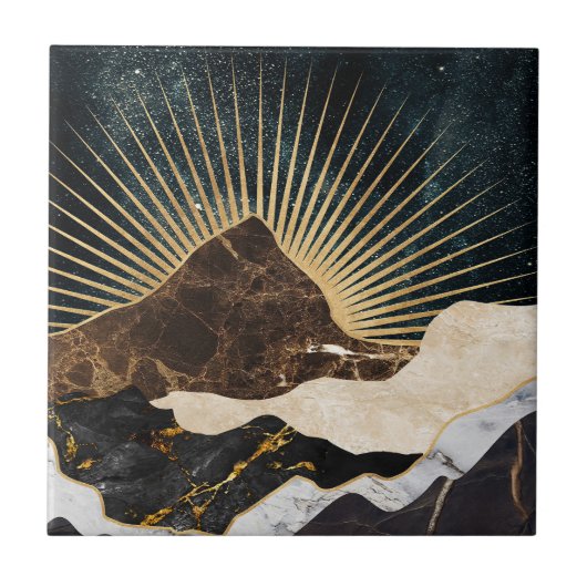 Golden Sunrise Over Marble Mountains & Starry Sky タイル (正面)