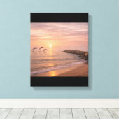 Golden Sunset Dolphins Beach Canvas Wall Art | Coa キャンバスプリント (インサイチュ (ウッドフロア))