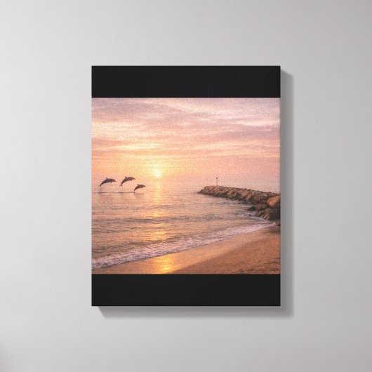 Golden Sunset Dolphins Beach Canvas Wall Art | Coa キャンバスプリント (正面)