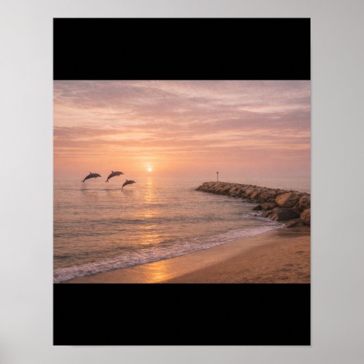 Golden Sunset Dolphins Beach Canvas Wall Art | Coa ポスター (正面)