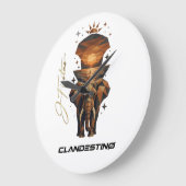 Golden Sunset Elephant Wall Clock – Nature Art ラージ壁時計 (傾斜)