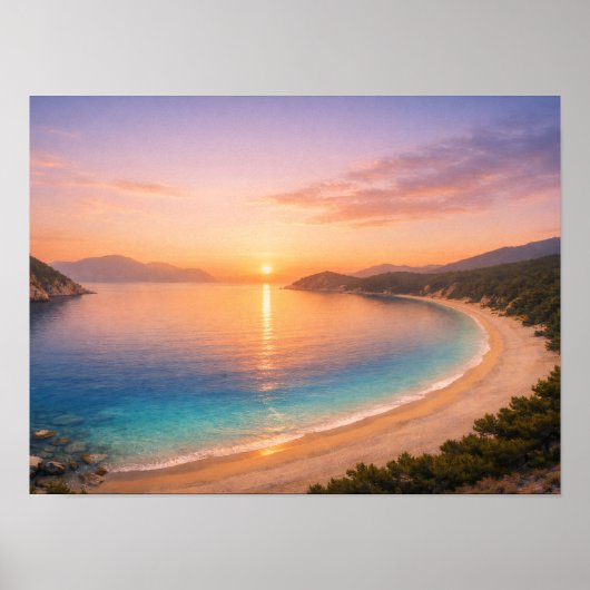 Golden Sunset Ocean Bay Poster - Mediterranean ポスター (正面)