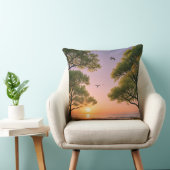 Golden Sunset Ocean Beach Landscape with Trees クッション (椅子)