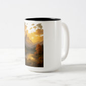 Golden Sunset Over Tranquil Mountain Lake ツートーンマグカップ (正面右)