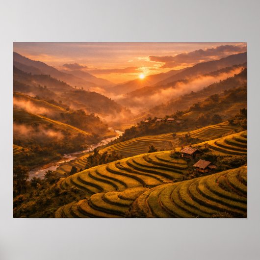 Golden Sunset Rice Terraces Poster ポスター (正面)