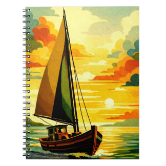 Golden Sunset Sailboat Vintage Art ノートブック