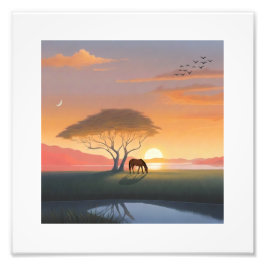 Golden Sunset Savanna Horse Peace Home フォトプリント