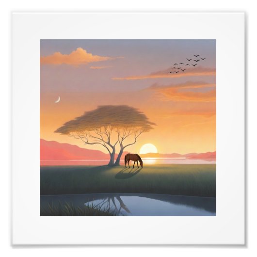 Golden Sunset Savanna Horse Peace Home フォトプリント (正面)