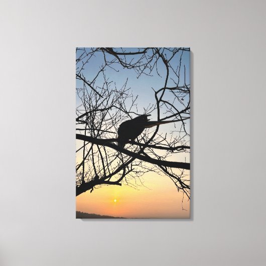 Golden Sunset Silhouette: Bird on Tree Branches キャンバスプリント (正面)