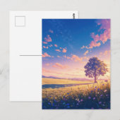 Golden Sunset Tree and Starry Sky ポストカード (正面/裏面)