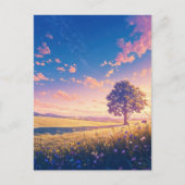 Golden Sunset Tree and Starry Sky ポストカード (正面)