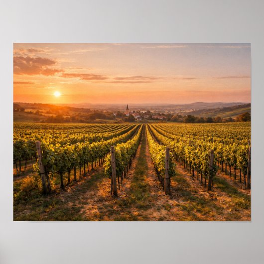 Golden Sunset Vineyard Poster - Tuscan Landscape ポスター (正面)