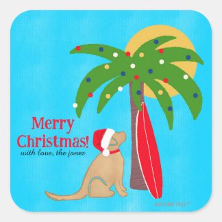 Golden Surf Dog Palm Tree Sunshine Christmas スクエアシール
