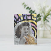 Golden Swimsuit Woman in 1939 beach collage art ポストカード (スタンド正面)