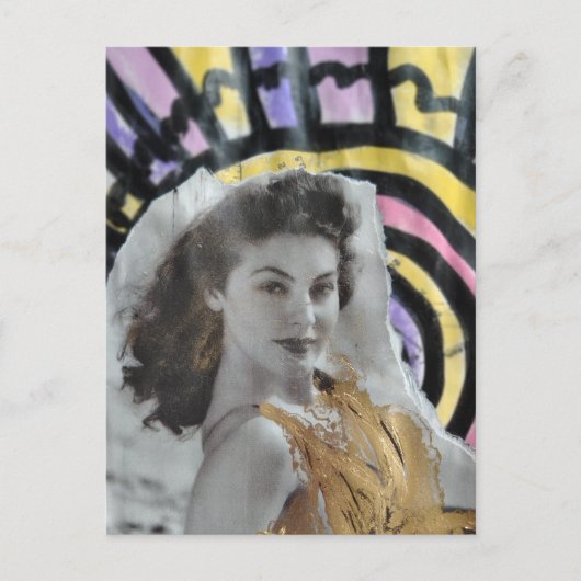 Golden Swimsuit Woman in 1939 beach collage art ポストカード (正面)