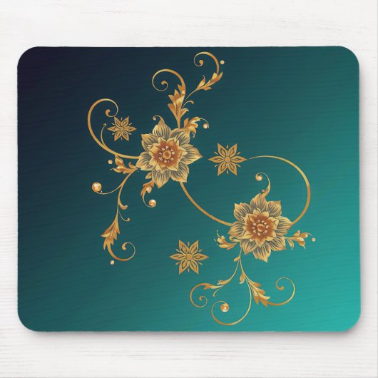 Golden Swirl Floral Mouse Pad マウスパッド (正面)