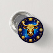 Golden Taurus Bull In Cosmic Zodiac Circle 缶バッジ (正面&裏面)