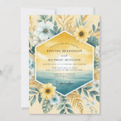 Golden Teal Coastal Wedding 招待状 (正面)