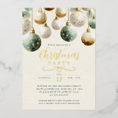 Golden Teal Green Baubles Christmas Party  箔招待状 (正面)
