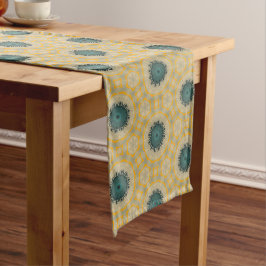 Golden Teal Medallion Tile Pattern ミディアムテーブルランナー