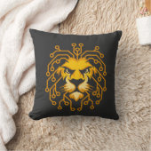 Golden Tech Lion Throw Pillow クッション (ブランケット)
