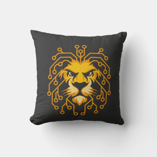 Golden Tech Lion Throw Pillow クッション (正面)