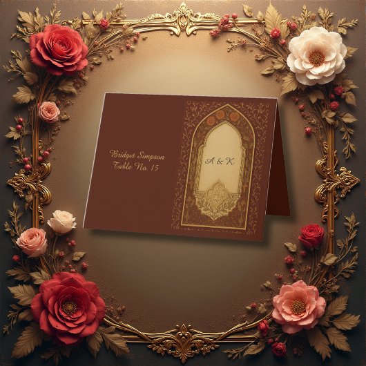 golden terracotta Arabian Floral Arch guest card サンキューカード