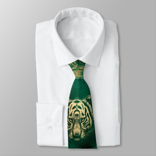 Golden Tiger Face Emerald Green Wild Animal Feline ネクタイ (タイ)